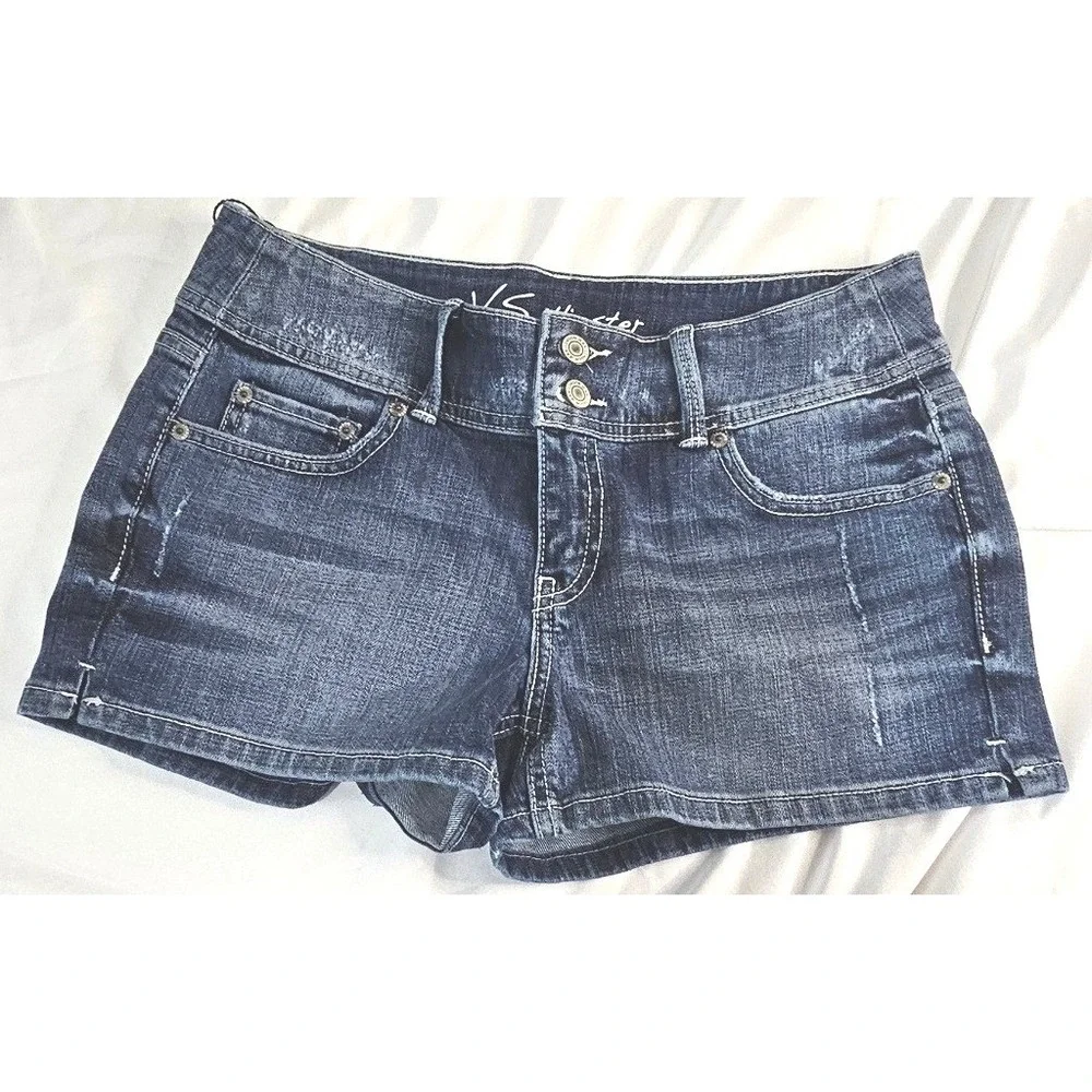 Victoria's Secret VS Hipster Denim Shorts Size 4 Dark Wash Low Rise Distressed
